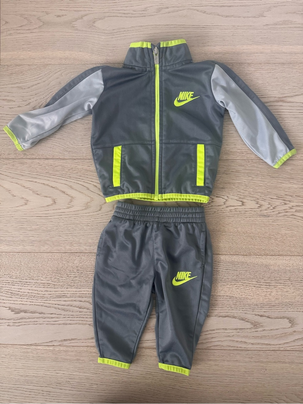 Nike Gray & Neon Yellow Baby Track Jacket and Pants